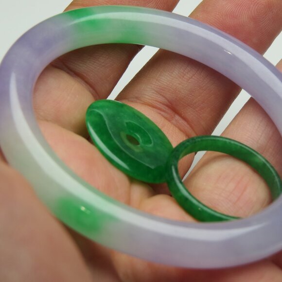 "Natural Jade bangle + REE Jade Ring Jade Donut 55mm" - Picture 2 of 3